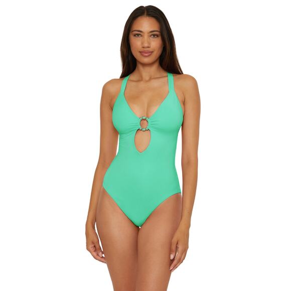 BECCA Women's Large Aqua Sea Marble Canyon Ariyah Ring One Piece Swimsuit K25-15 - Picture 1 of 8